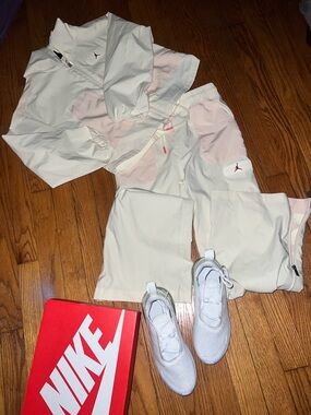 Jordan White and Light Pink Two-Piece Windbreaker Tracksuit
